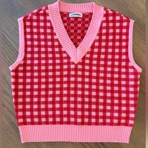 Anthropologie Red and Pink Knit oversized Sweater Vest Medium